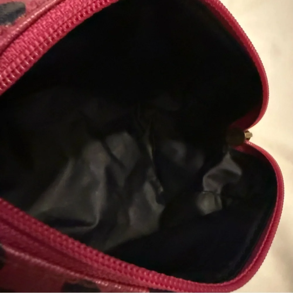 Like New Fossil Keyper Fuchsia Navy Polka Dot Coated Canvas Cosmetic Bag